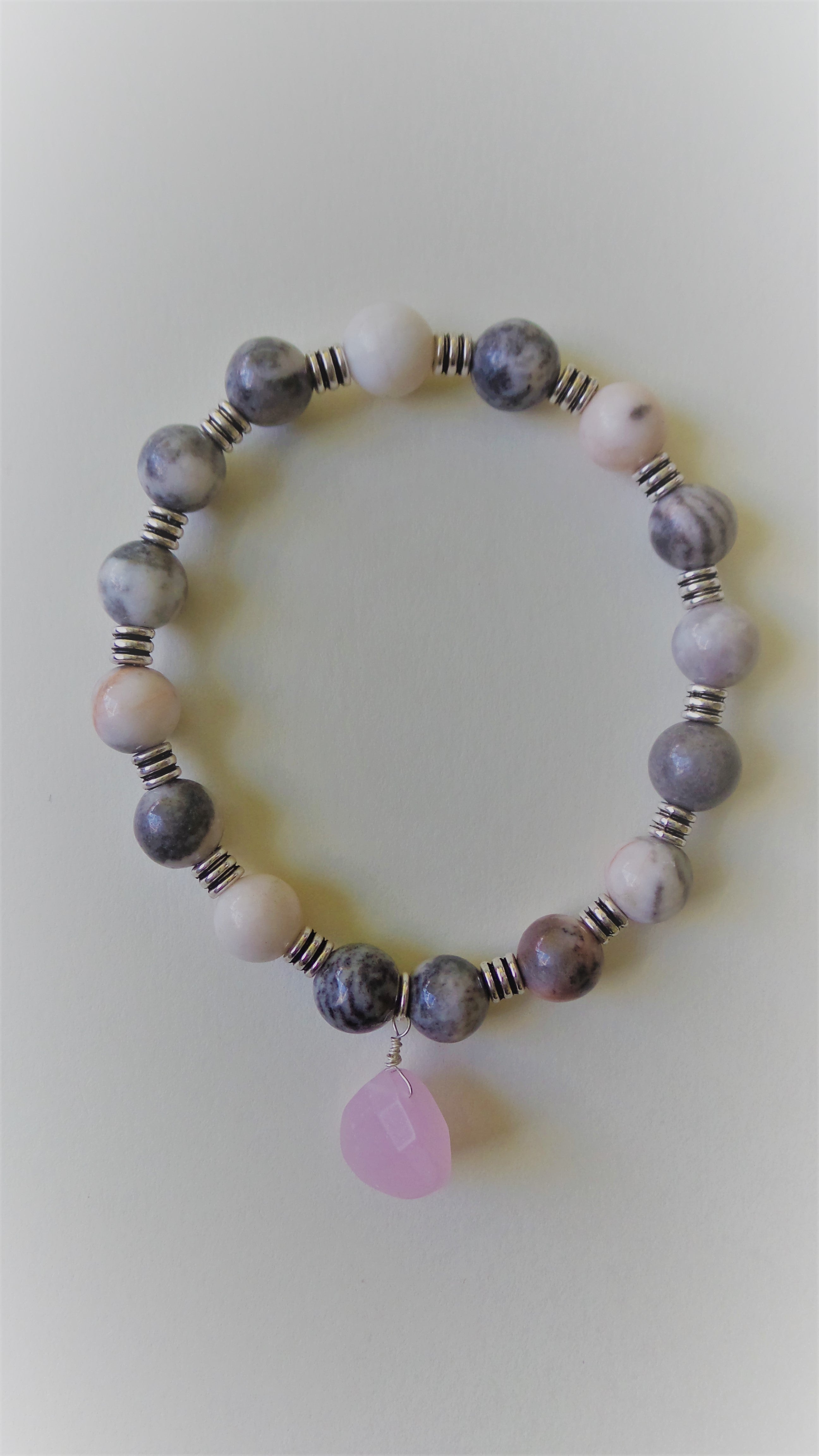Bracelet- Pink Jasper with Pink Sea Glass Charm