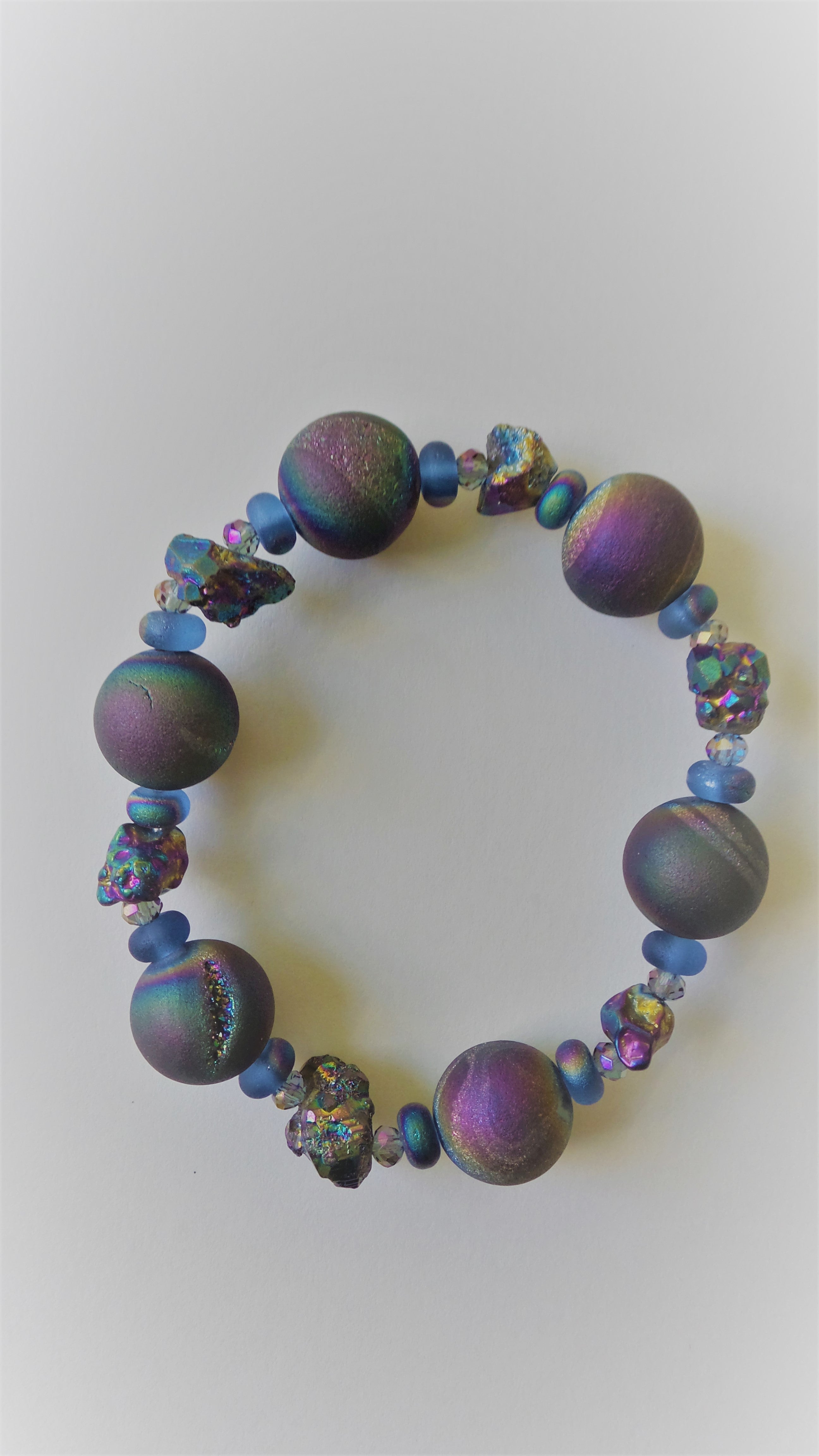 Bracelet- Amethyst Iris Crystalloid Agate with Agate Nuggets