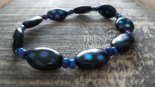 Bracelet- Czech Glass Black Polka Dot