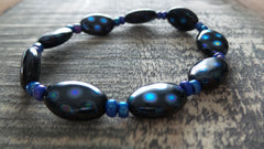 Bracelet- Czech Glass Black Polka Dot