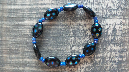Bracelet- Czech Glass Black Polka Dot