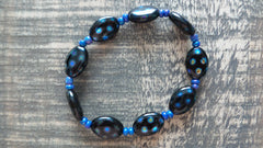 Bracelet- Czech Glass Black Polka Dot