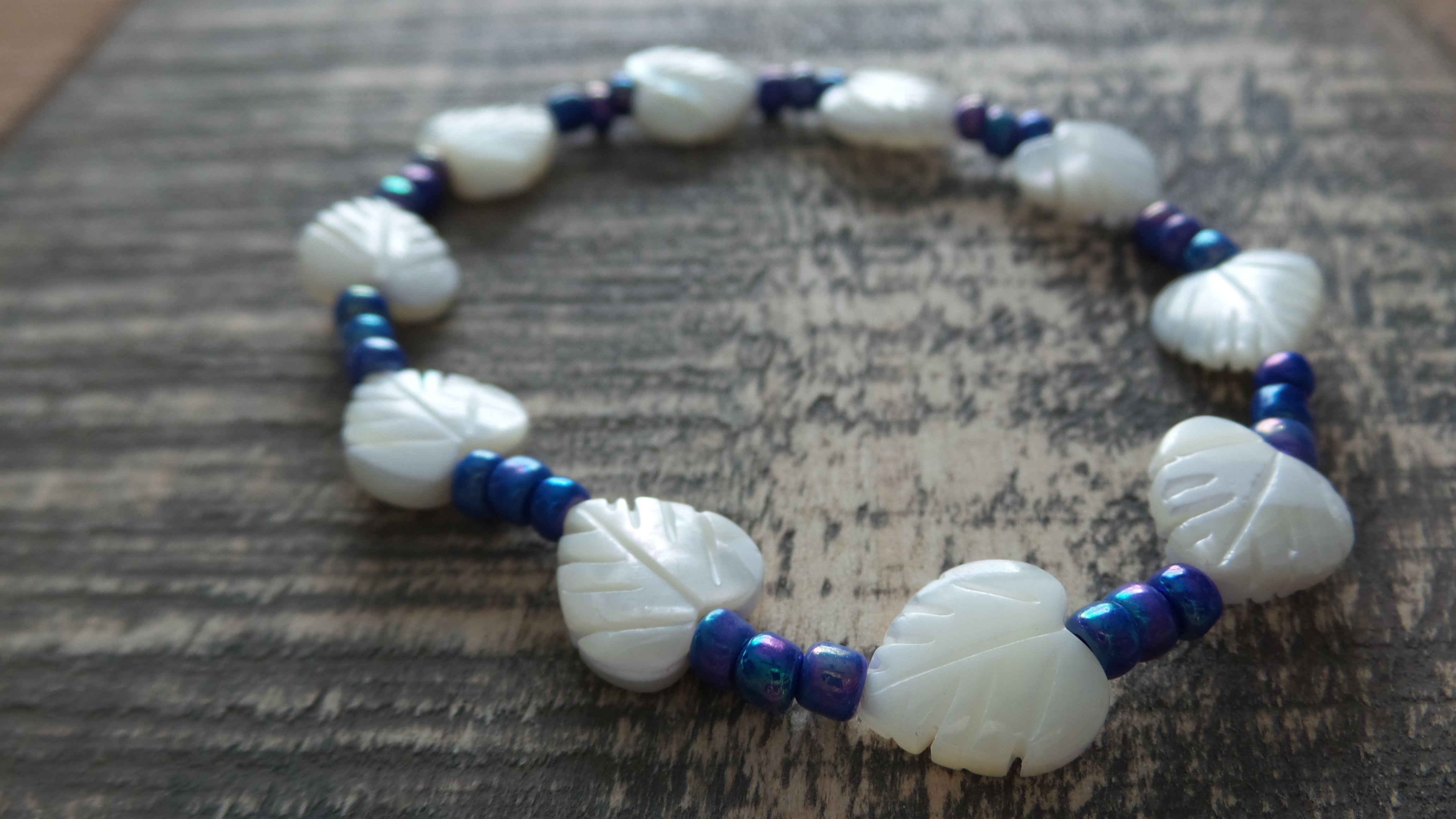 Bracelet- White Shell with Blue Accents