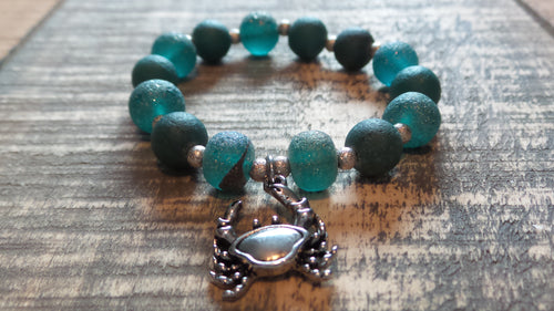 Bracelet- Glass Beach Beads with Crab Charm