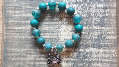 Bracelet- Glass Beach Beads with Crab Charm