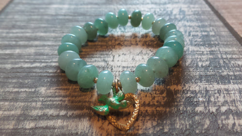 Bracelet- Aventurine with Bird and Heart Charm