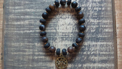 Bracelet- Agate, Black Lava, & Tree of Life Charm