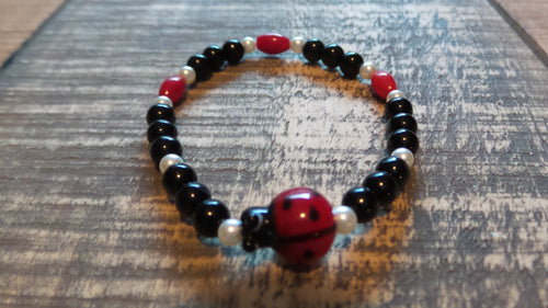 Bracelet- Ladybug and Black Quartz