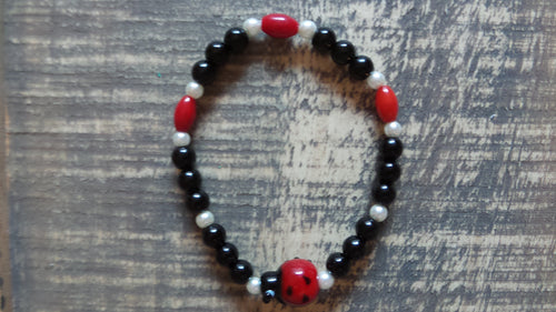 Bracelet- Ladybug and Black Quartz