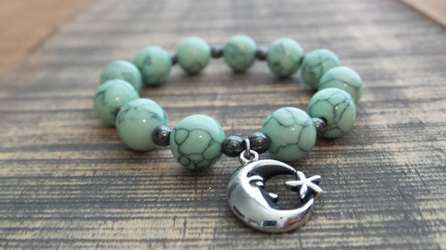 Bracelet- Mint Glass with Moon Charm