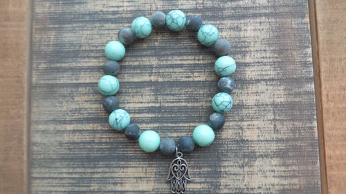 Bracelet- Mint Glass, Amazonite, and Hamsa Hand