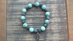 Bracelet- Mint Glass, Amazonite, and Hamsa Hand