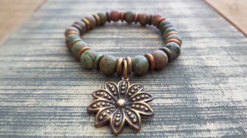 Bracelet- Unakite with Flower Charm