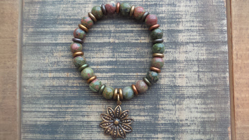 Bracelet- Unakite with Flower Charm