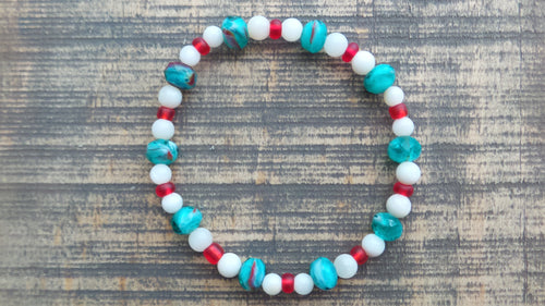 Bracelet- Teal and Red Glass