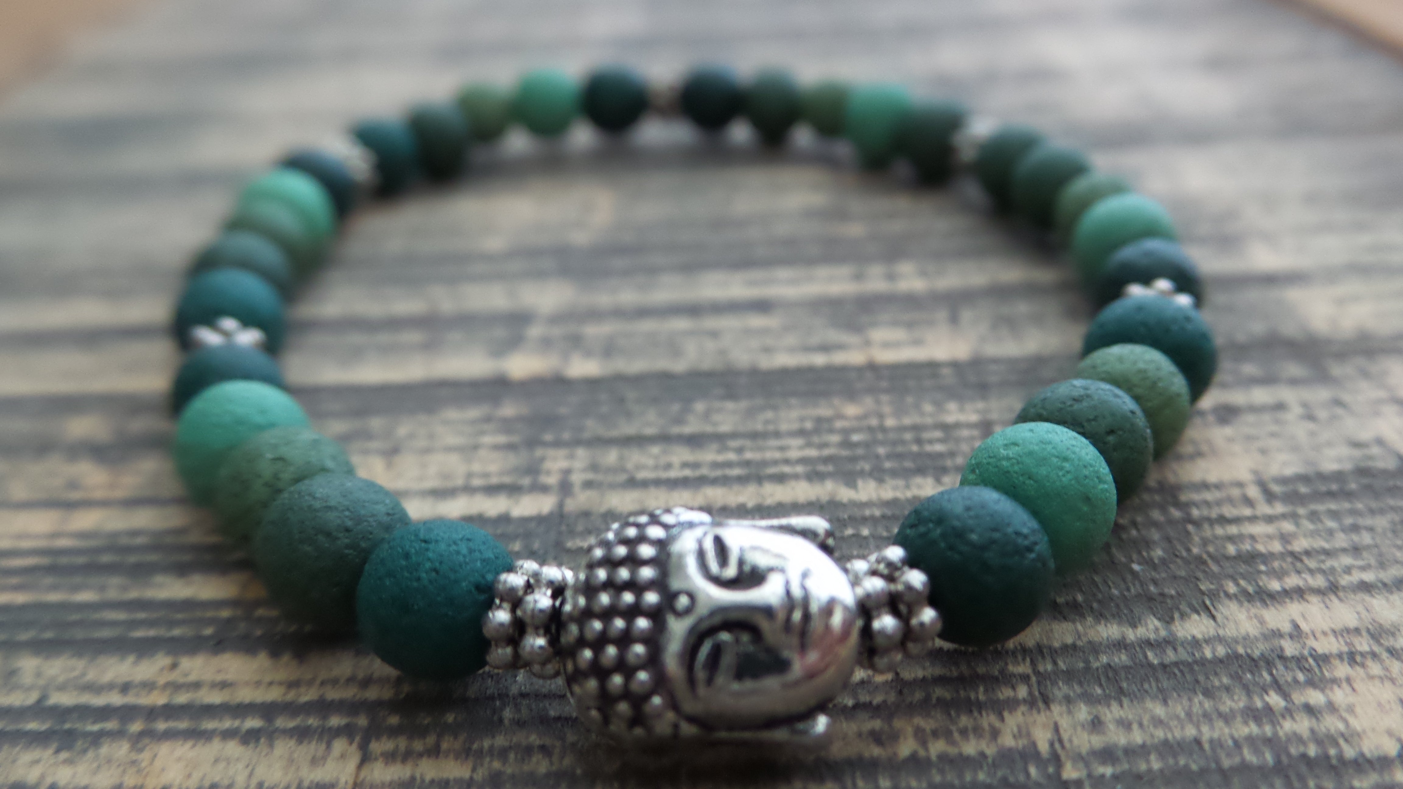 Bracelet- Green Wood with Silver Buddha
