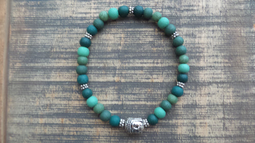 Bracelet- Green Wood with Silver Buddha