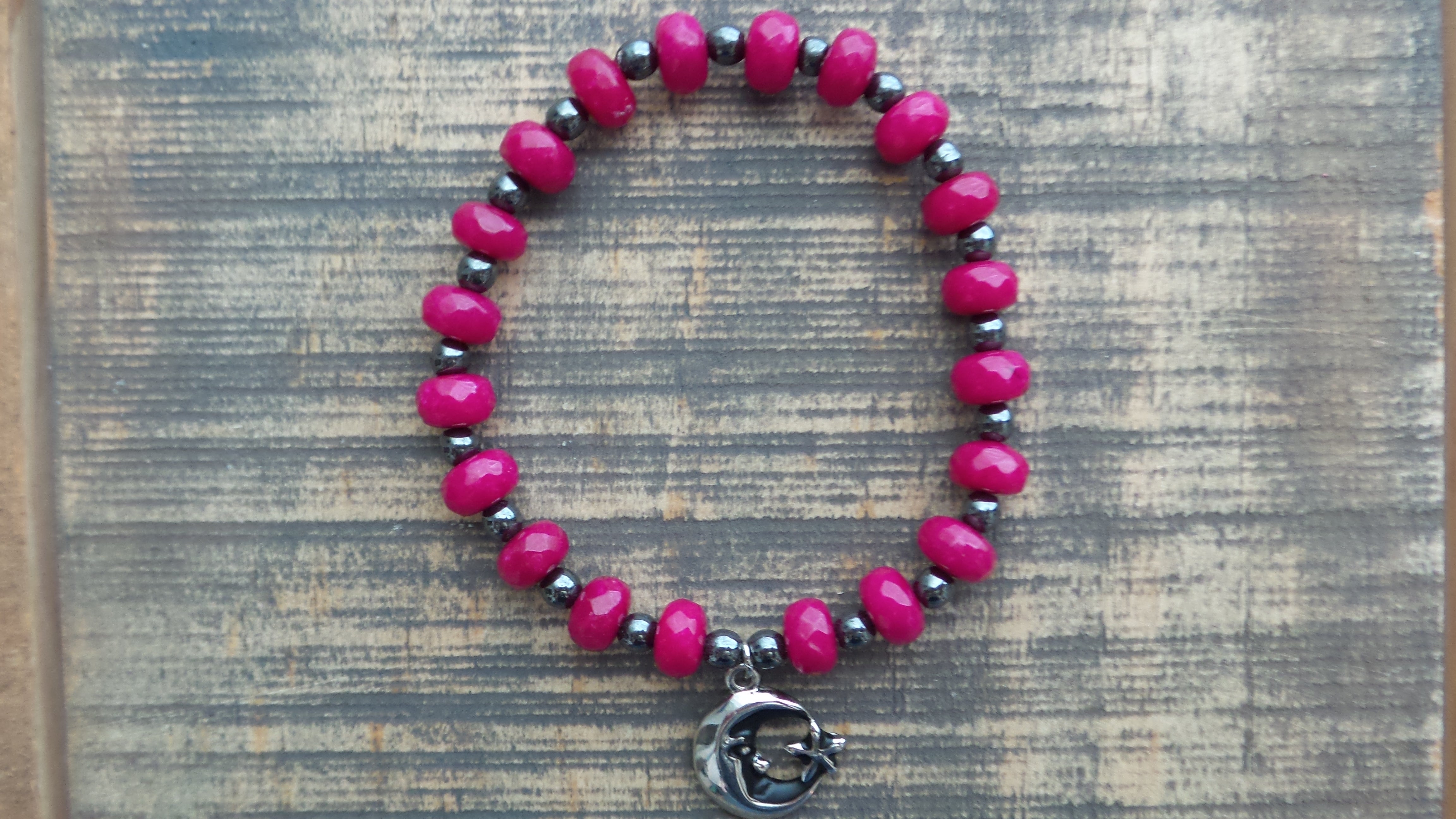 Bracelet- Pink Agate with Moon Charm
