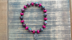 Bracelet- Morganite and Pink Agate with Silver Leaf Charm