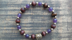 Bracelet- Amethyst and Dark Wood with Gold Buddha
