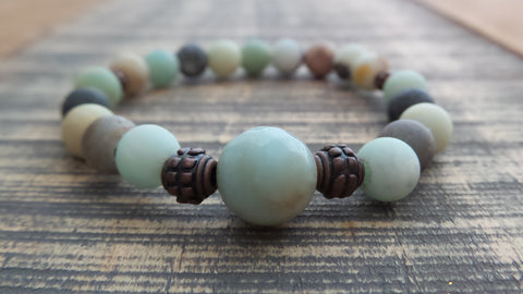 Bracelet- Mint Glass with Moon Charm