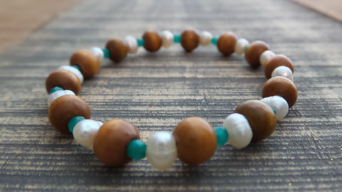 Bracelet- Mint Glass with Moon Charm