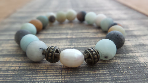 Bracelet- Mint Glass with Moon Charm
