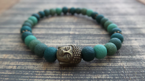 Bracelet- Mint Glass with Moon Charm