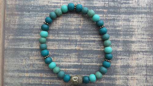 Bracelet- Green Wood with Antique Brass Buddha