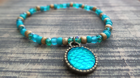 Bracelet- Mint Glass with Moon Charm