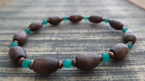 Bracelet- Dark Wood with Teal Agate
