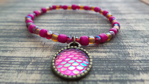 Bracelet- Mint Glass with Moon Charm