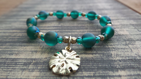 Bracelet- Mint Glass with Moon Charm