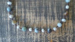 Necklace- Amazonite and Freshwater Pearl Linked Strand