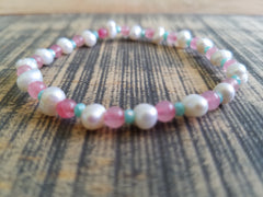 Bracelet- Freshwater Pearl and Pink Agate