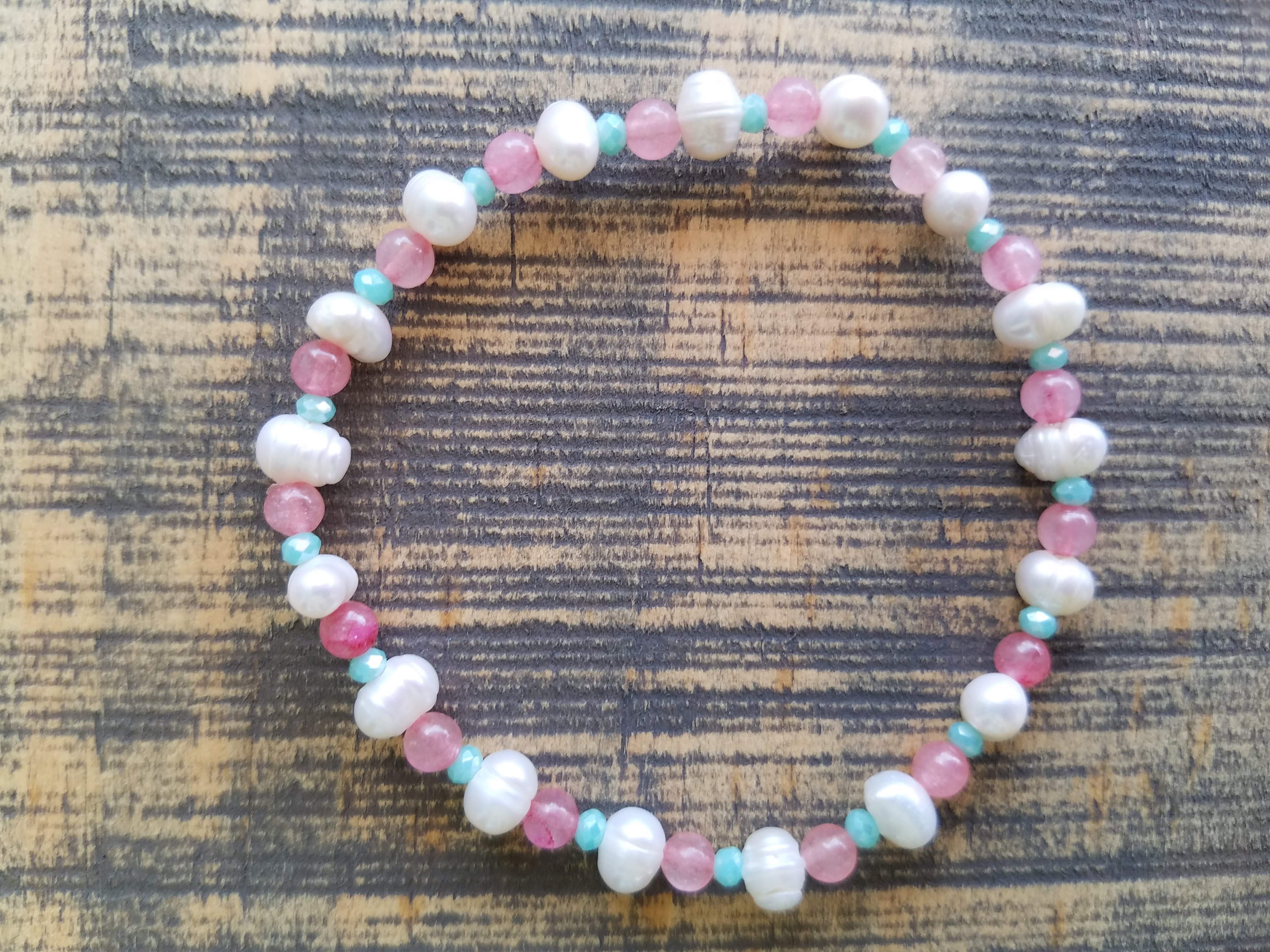 Bracelet- Freshwater Pearl and Pink Agate