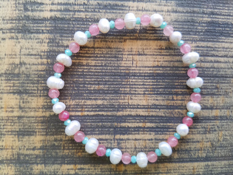 Bracelet- Mint Glass with Moon Charm