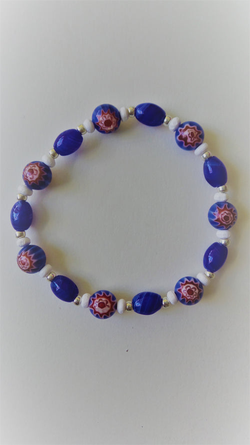 Bracelet- Royal Blue Sunburst with White Wood