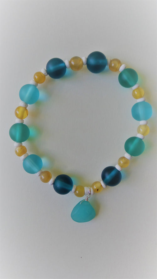 Bracelet- Jasper and Glass with Sea Glass Charm
