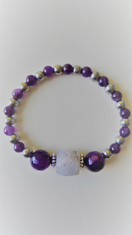 Bracelet- Blue Lace Agate and Amethyst