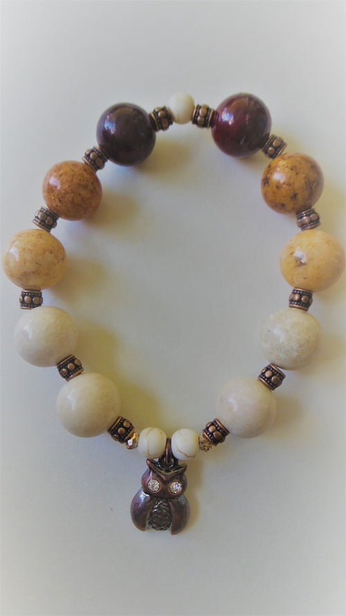 Bracelet- Mixed Jade with Owl Charm