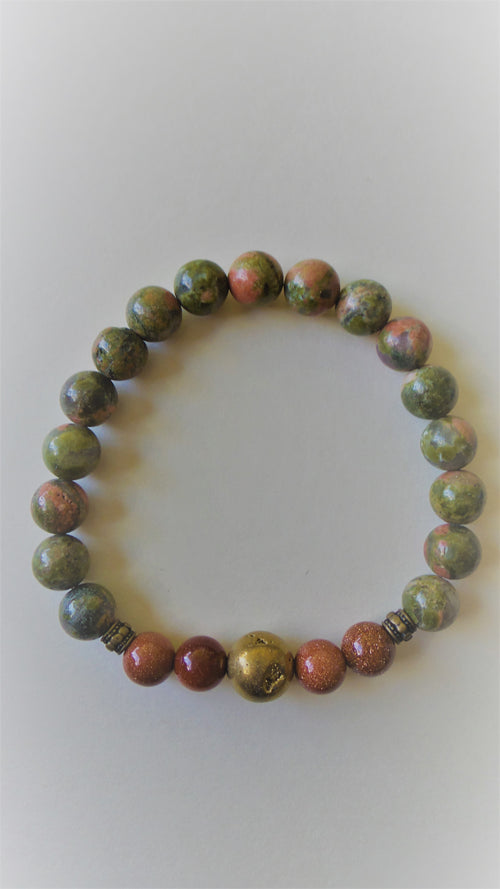 Bracelet- Unakite with Gold Crystalloid Agate