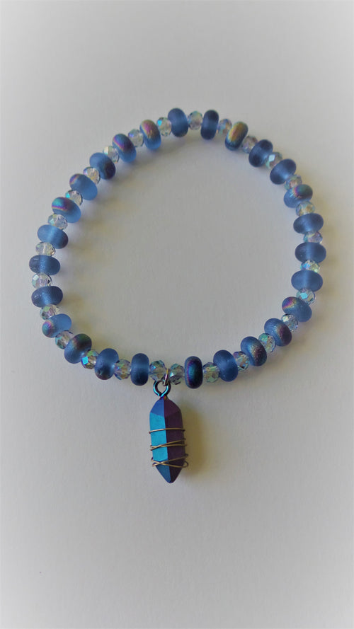 Bracelet- Frosted Purple Rondelles with an Amethyst Iris Charm
