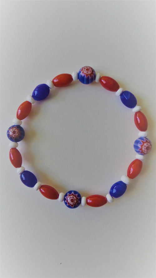 Bracelet- Royal Blue Sunburst with Red Bamboo