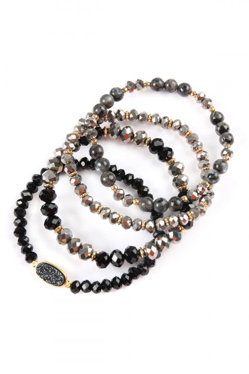 Black Druzy Stacking Bracelets
