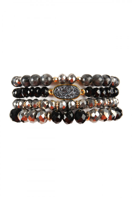 Black Druzy Stacking Bracelets