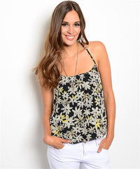 Black Floral Tie-Back Tank