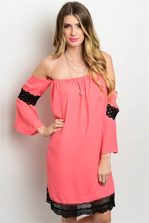 Coral and Black Off Shoulder