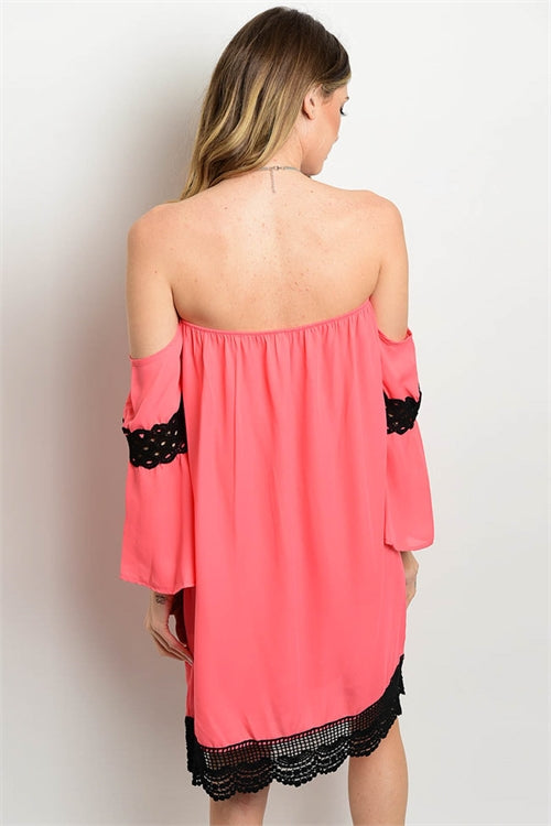 Coral and Black Off Shoulder