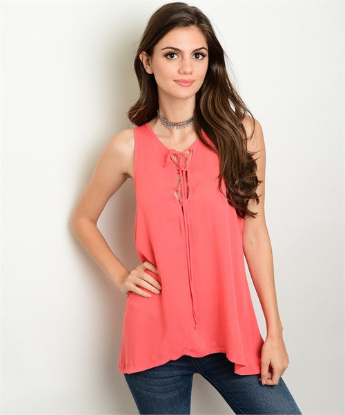 Coral Tie-Front Top